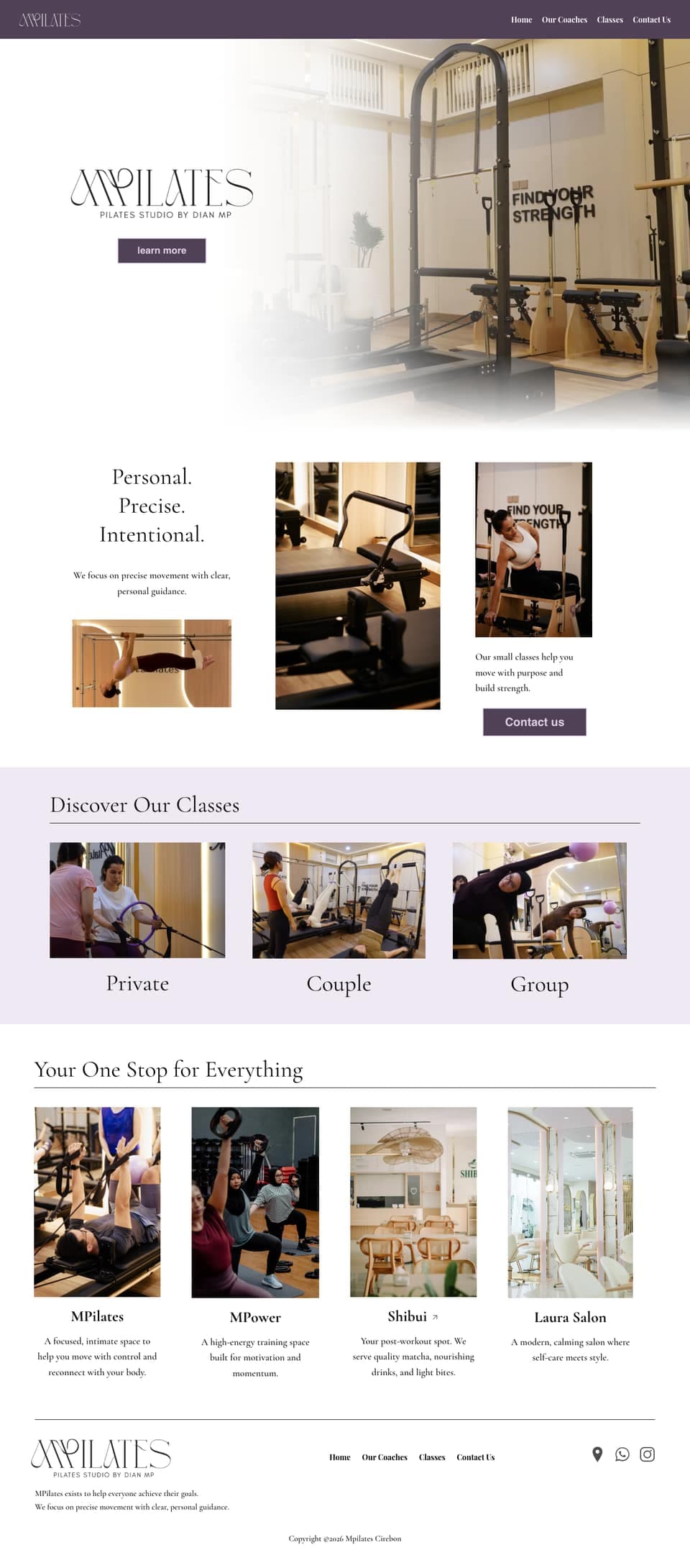 MPilates Website di desktop